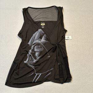 Disney Parks‎ Tank Top Womens XXL Darth Vador Black Wrap Top Mesh Panel